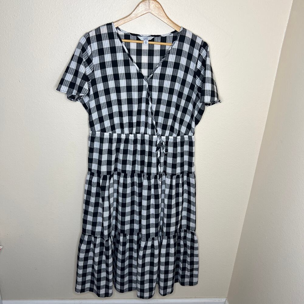 Croft and Barrow Black and White Plaid Cotton Blend Dress XXL